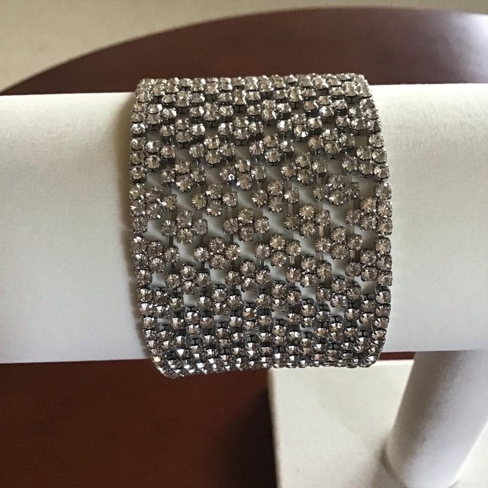 Wide cuff sequined sparkly silver bracelet
